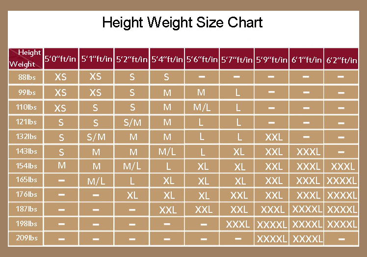 Tai Chi Clothing Size Chart